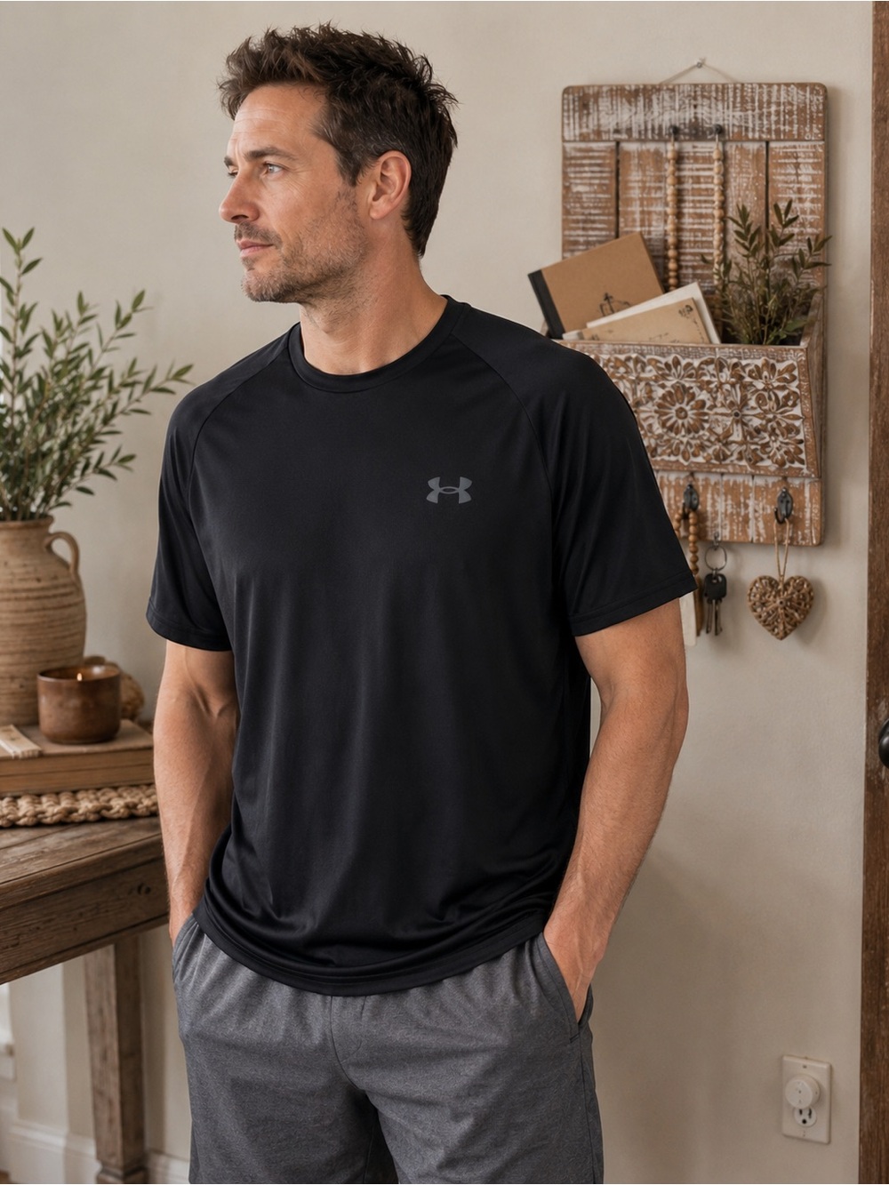 Under Armour Black Loose Fit Performance Training Shirt Mens Large Active
